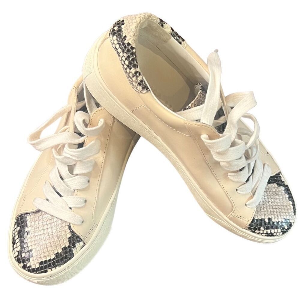 Veronica Beard Natural Python Ivory Leather Sneak… - image 1